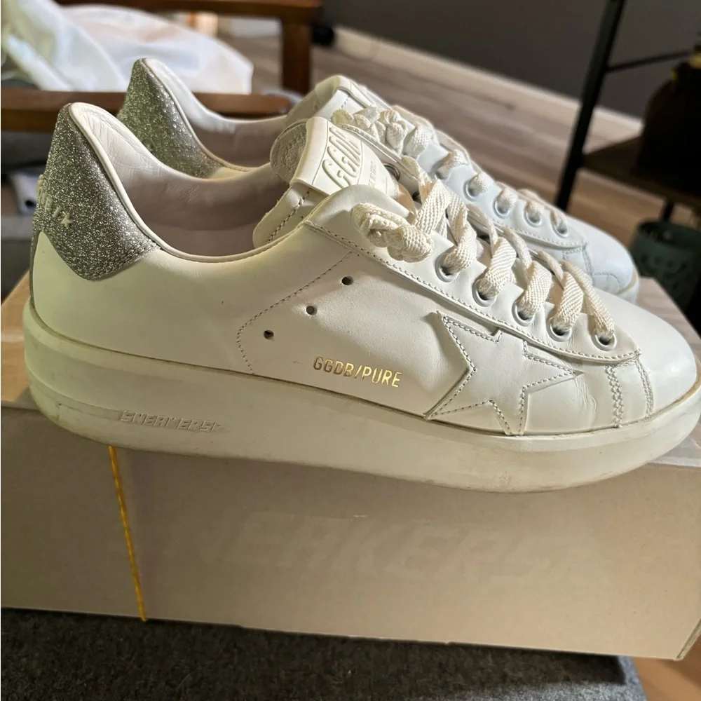 Golden Goose White Sneakers with Silver Glitter Heel - Picture 3 of 6